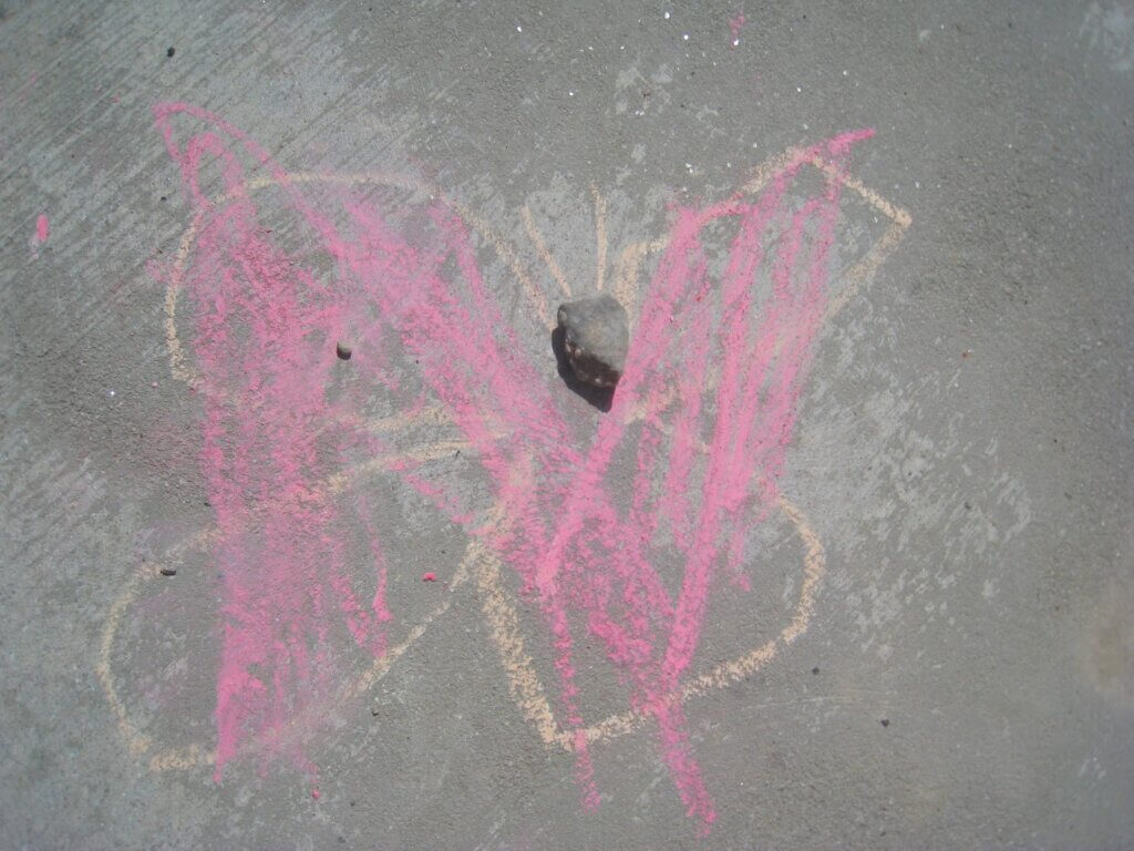 butterfly drawing with rock & chalk- nature craft