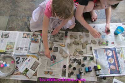 painting rocks with kids for rock faces
