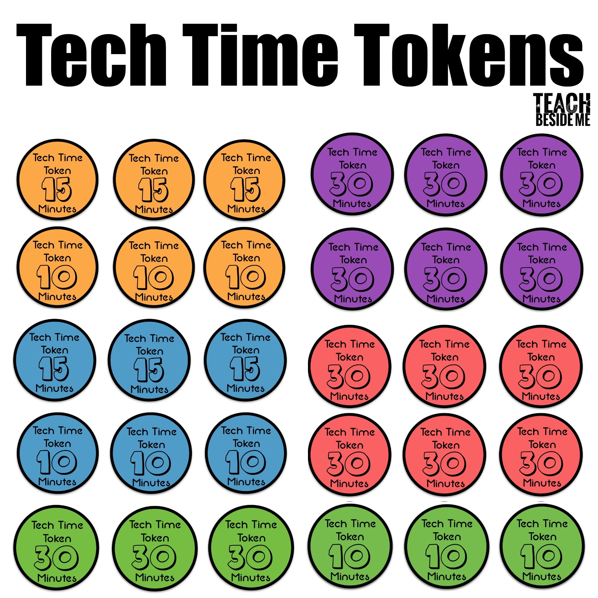 Screen Time For Kids Printable Tech Time Tokens Teach Beside Me