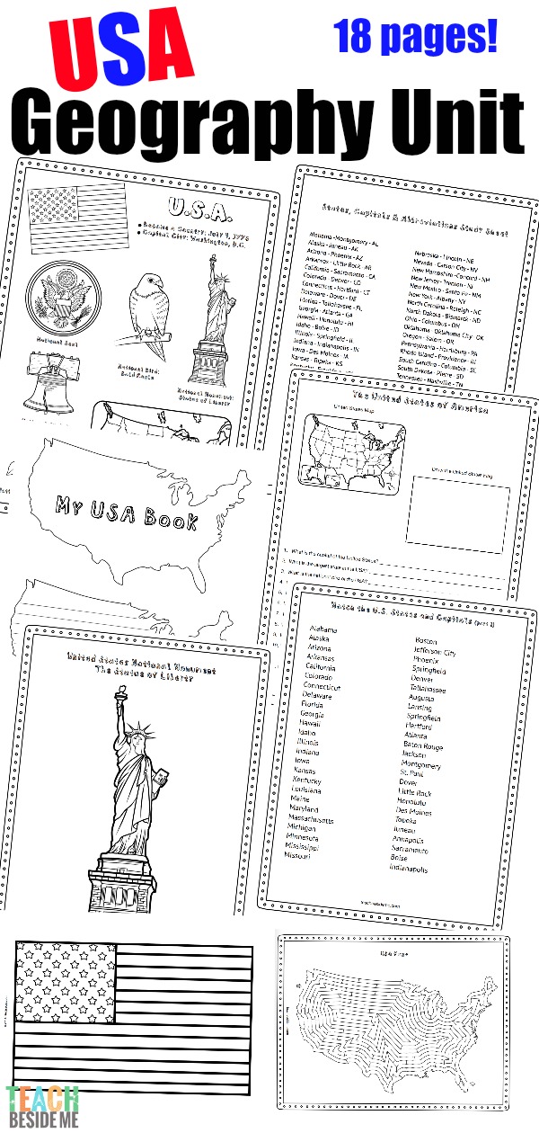 USA Geography Unit text with image examples of pages