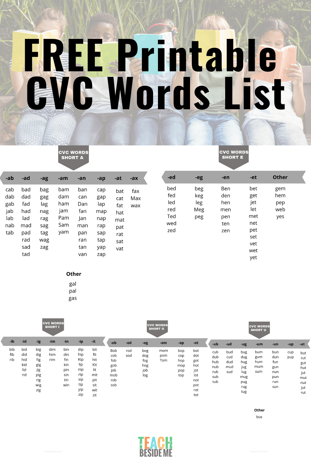 Free Printable Cvc Words List Teach Beside Me