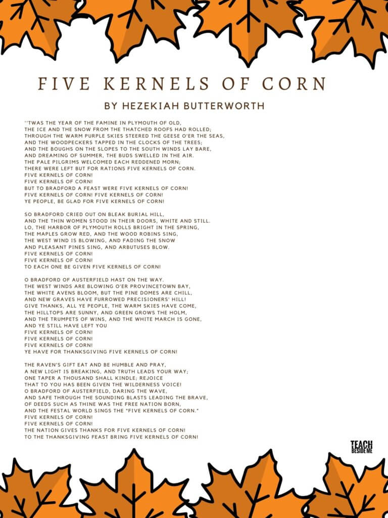 Thanksgiving Traditions Five Kernels of Corn Teach Beside Me