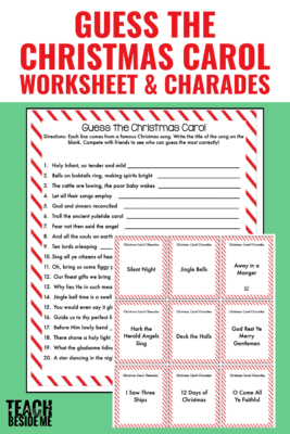 Guess the Christmas Carol worksheet & charades