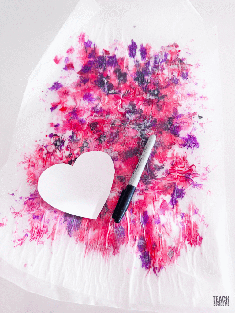 trace hearts for valentine melted crayon craft