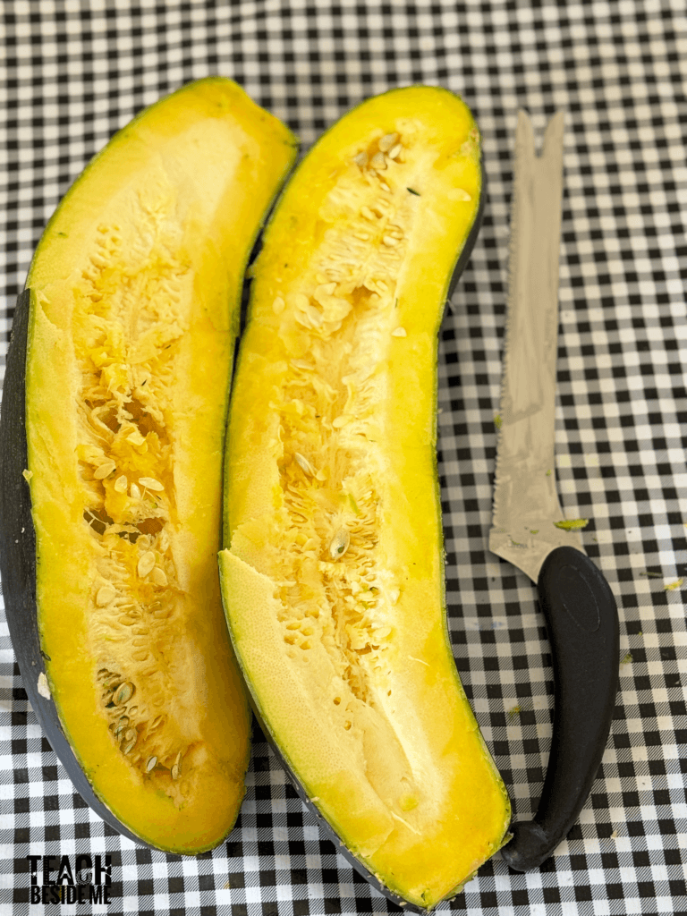 cutting zucchini in half