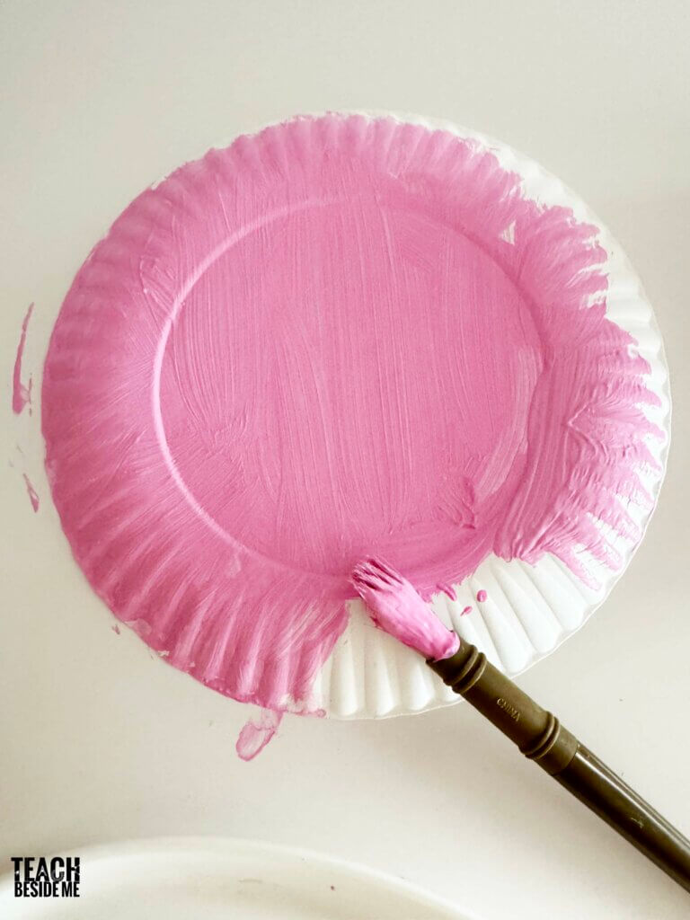 painting paper plate for axolotl craft