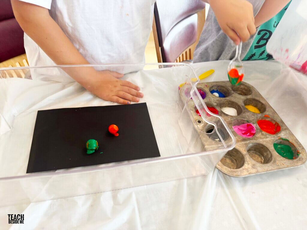 kindergarten process art with marbles