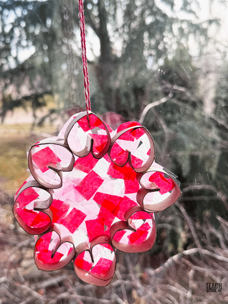 valentine heart suncatcher stained glass craft with tissue paper