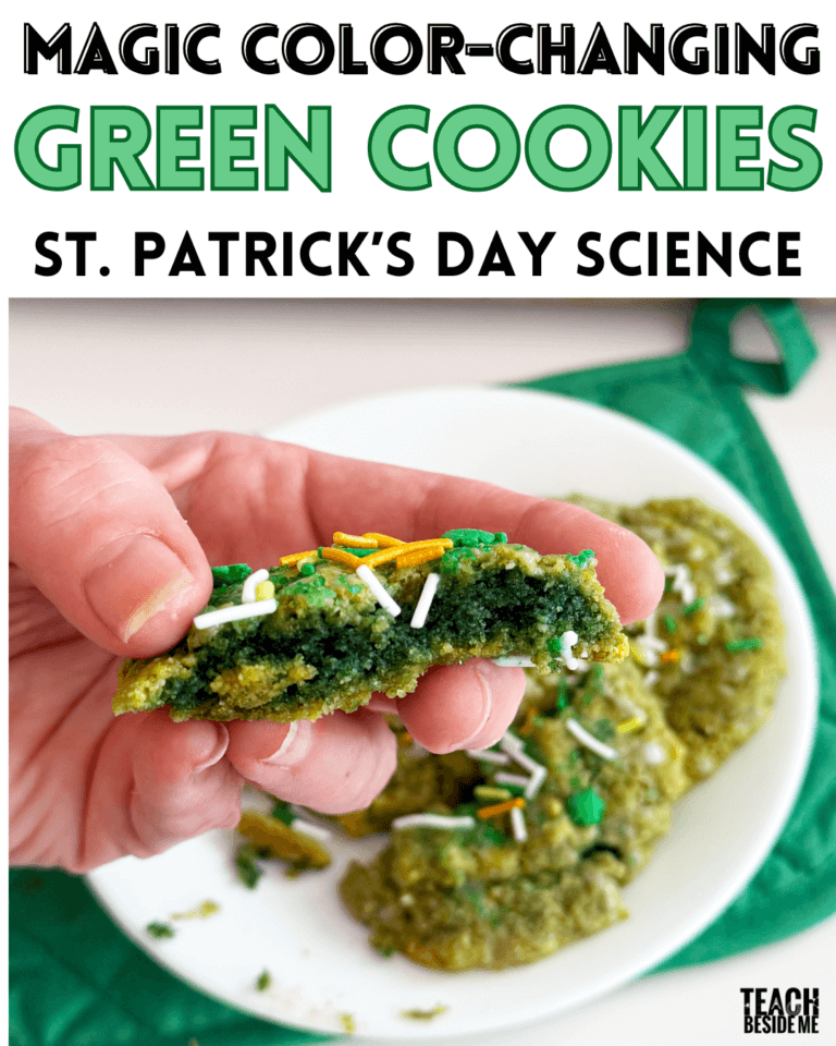 magic color changing green cookies food science for St Patricks day
