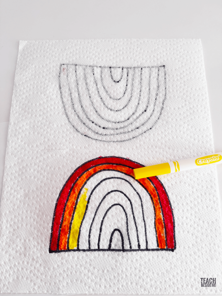 magic paper towel experiment with appearing rainbow