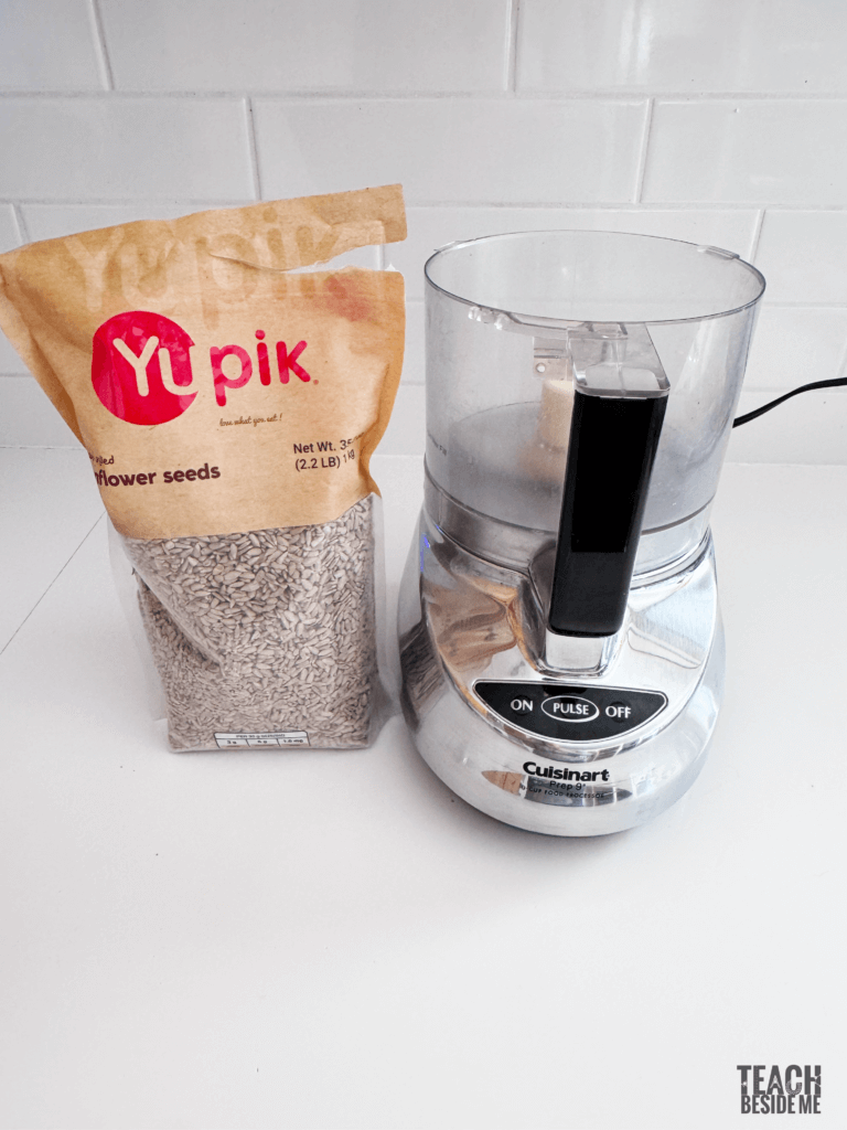 making homemade sunflower seed butter for green cookies