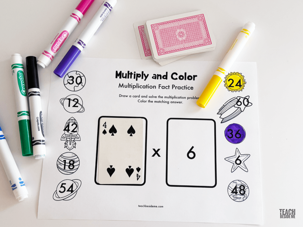 multiply and color math with playing cards