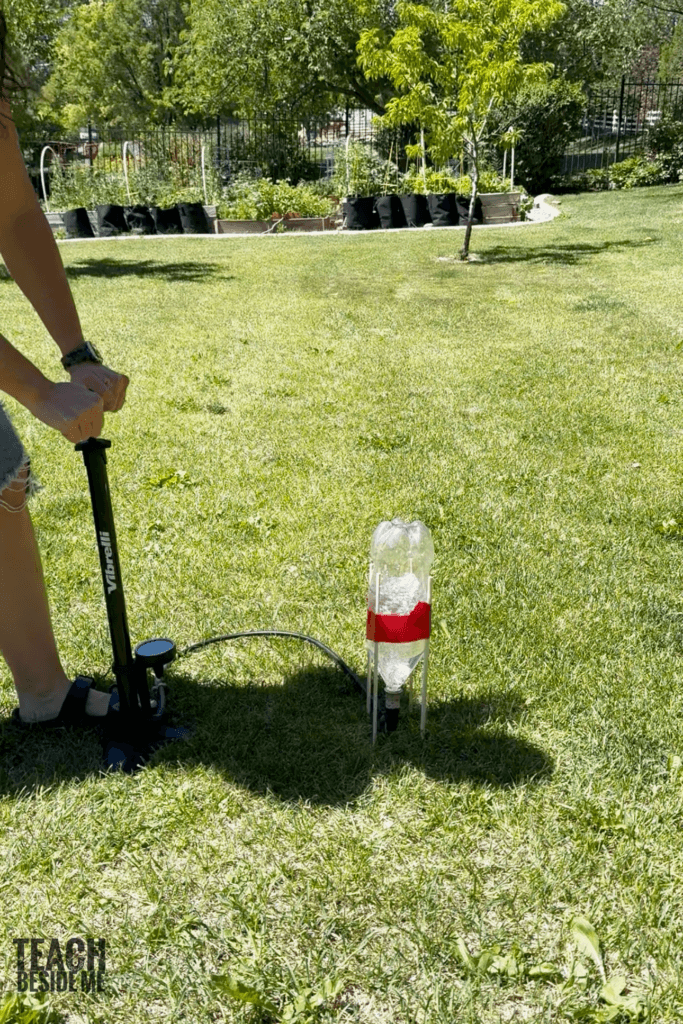 launching the watter bottle rocket with bike pump
