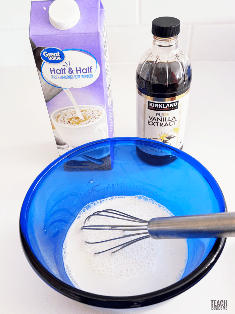 mixing ingredients for ice cream in a bag