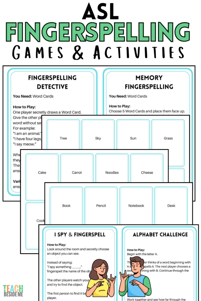 asl fingerspelling word cards games