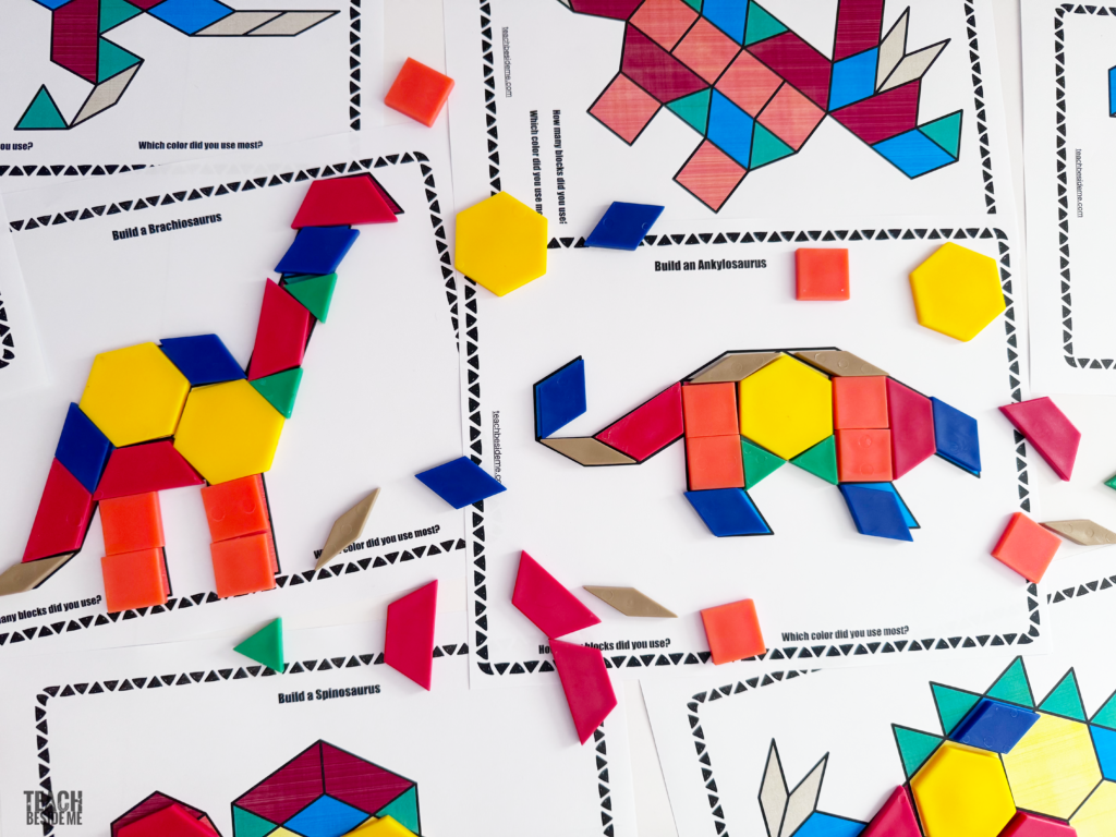 dinosaur pattern block mats shapes for kids