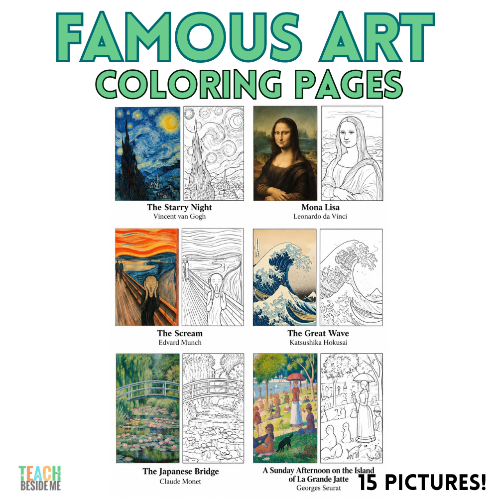 famous art coloring pages