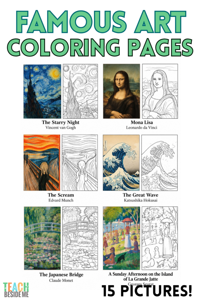 famous art coloring pages