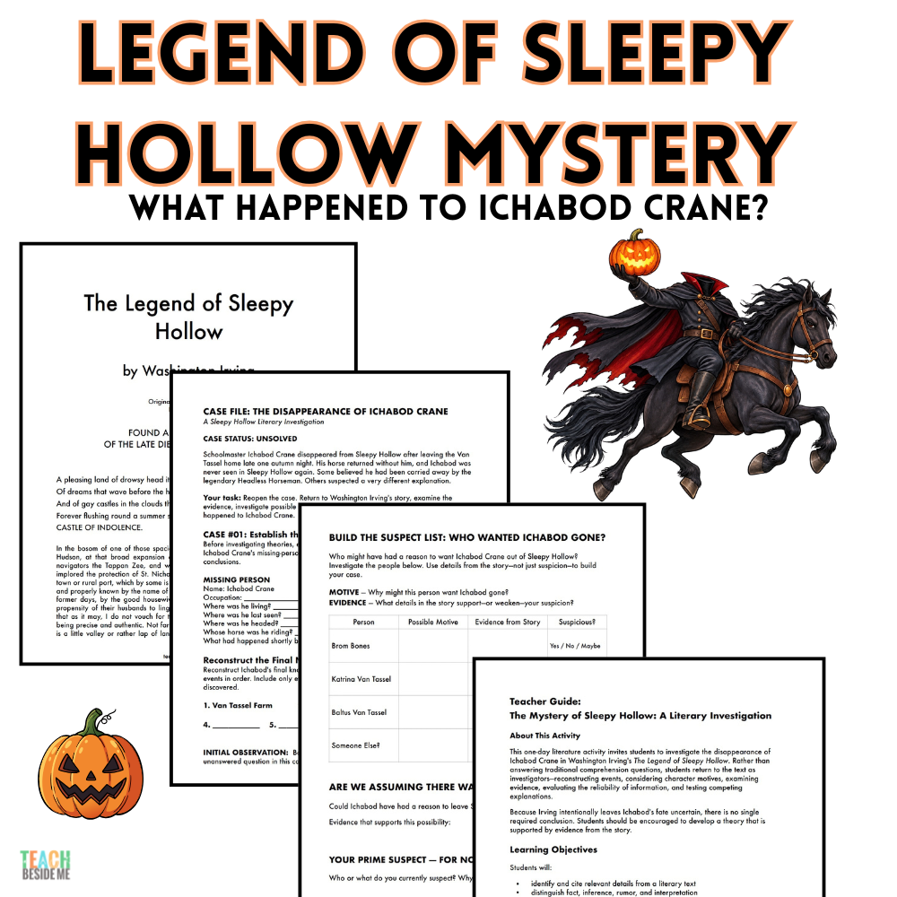 legend of sleepy hollow- Ichabod crane mystery literature unit