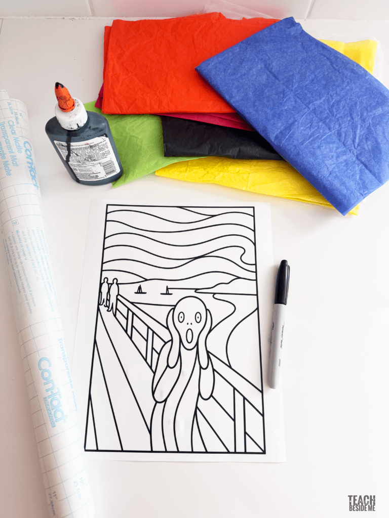 munch the scream art project for kids- stained glass supplies