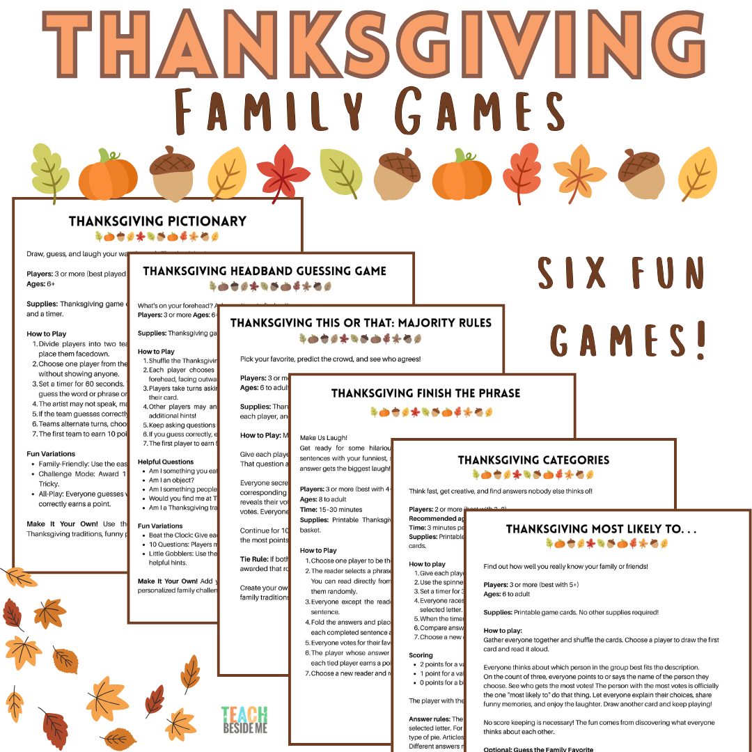 Thanksgiving Family Game Night Bundle – 6 Printable Games