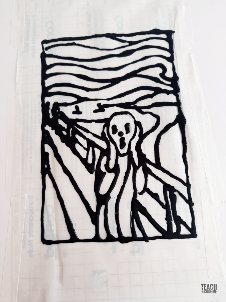 the scream black glue stained glass halloween art project